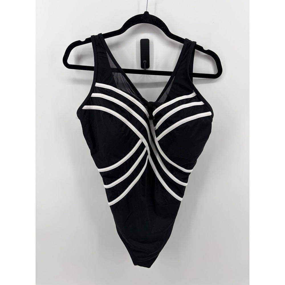 Longitude One-Piece‎ Swimsuit, Black/White Slimming, Built in Bra, Women's 12